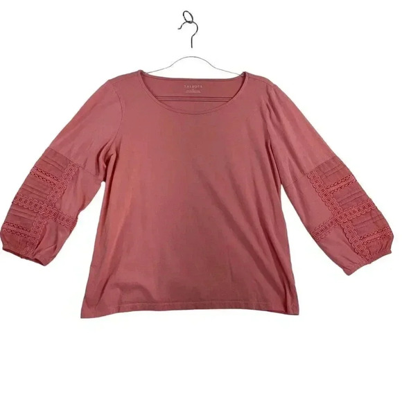 Talbots 100% cotton Size Medium 3/4 length embroidered sleeves Baby Doll Pink - Picture 1 of 11